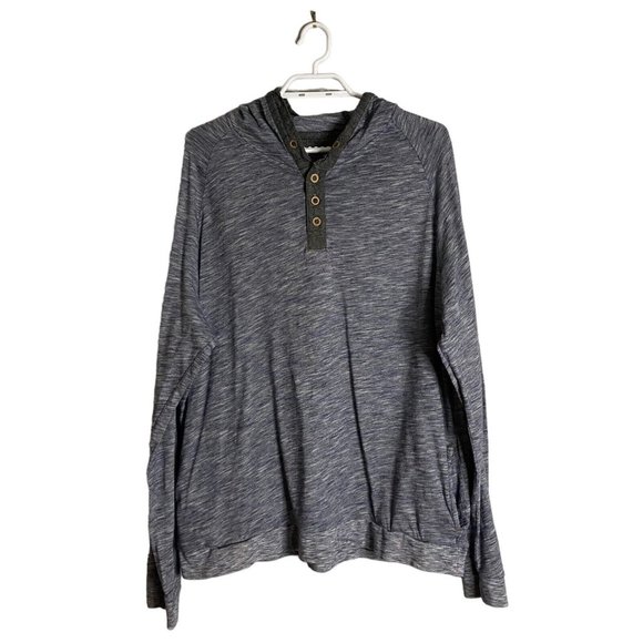 Salute by Levelwear Men's Heather Blue Sweatshirt Henley Hoodie - Picture 1 of 7